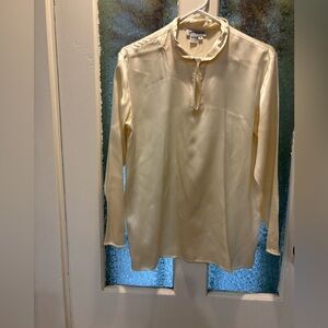 Vintage 100% Silk Cream Blouse with Pearl Trim Lauren Alexandra